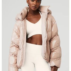 Dusty Pink Oversized Puffer Jacket with Hood